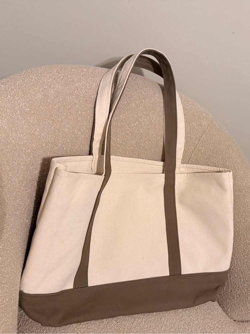 Canvas Tote Bag in Cream and Olive Green